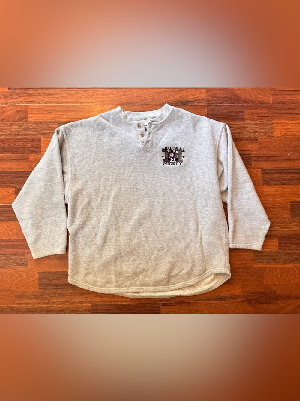 The Disney Store Original Lightweight Crew Henley Sweatshirt - Light Gray